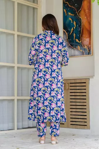 Blue floral printed rayon co-ord set