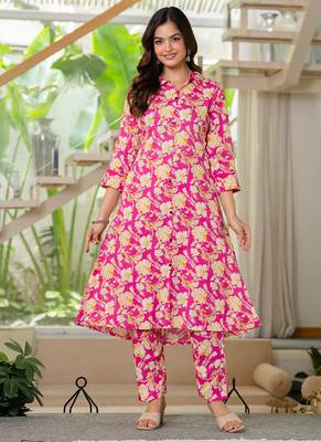 Pink floral printed rayon co-ord set 1