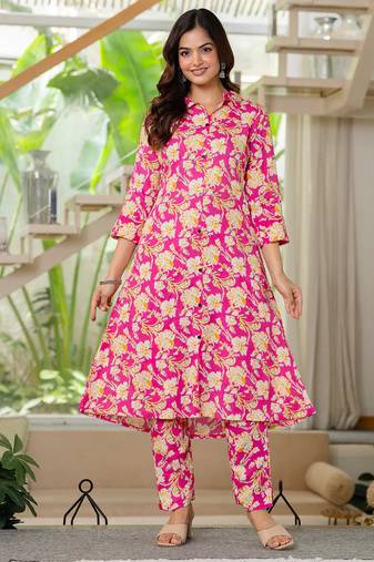 Pink floral printed rayon co-ord set