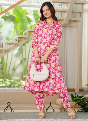 Pink floral printed rayon co-ord set 3