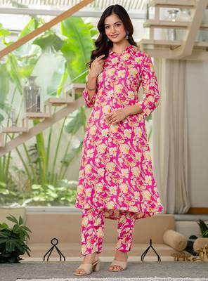 Pink floral printed rayon co-ord set 5