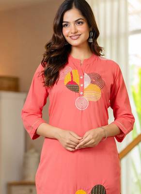 Peach embroidered cotton kurta and pant set 3