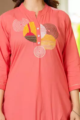 Peach embroidered cotton kurta and pant set 5