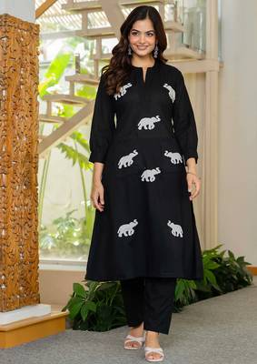 Black embroidered cotton co-ord set 1