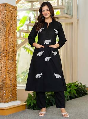 Black embroidered cotton co-ord set 2