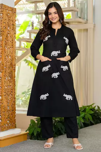 Black embroidered cotton co-ord set