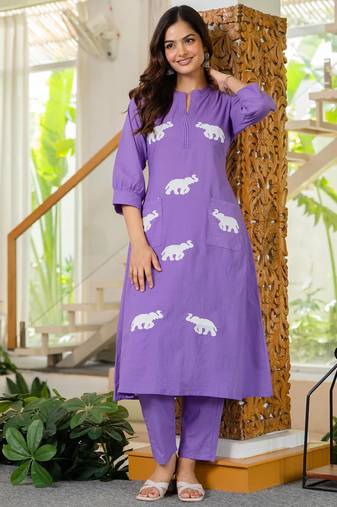 Soft purple embroidered cotton co-ord set