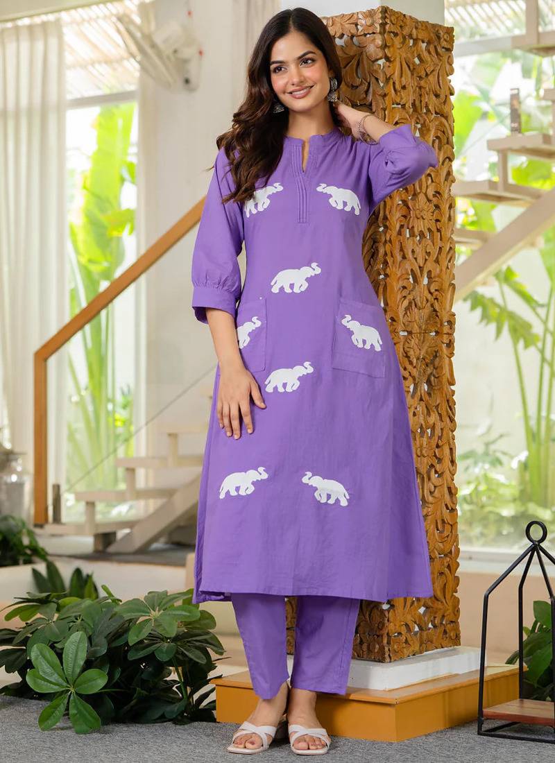 Soft purple embroidered cotton co-ord set