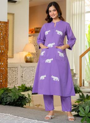 Soft purple embroidered cotton co-ord set 2