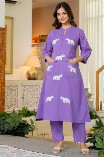 Soft purple embroidered cotton co-ord set
