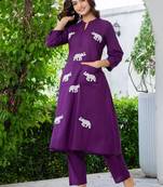 Grape purple embroidered cotton co-ord set