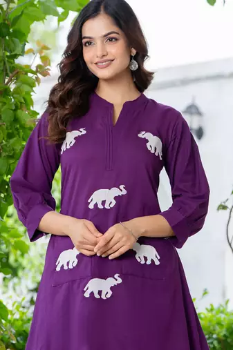 Grape purple embroidered cotton co-ord set