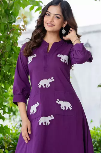 Grape purple embroidered cotton co-ord set