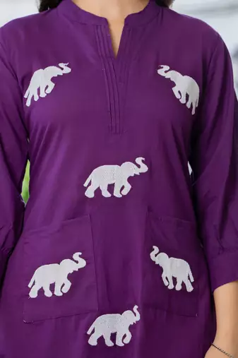 Grape purple embroidered cotton co-ord set