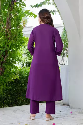 Grape purple embroidered cotton co-ord set 5