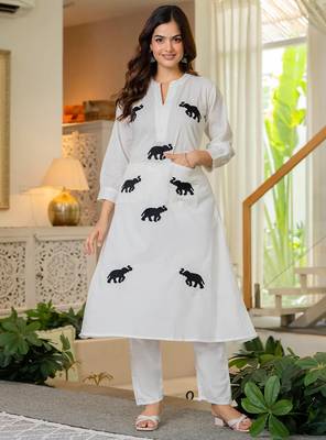 White embroidered cotton co-ord set 4