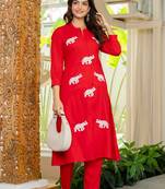 Red embroidered cotton co-ord set