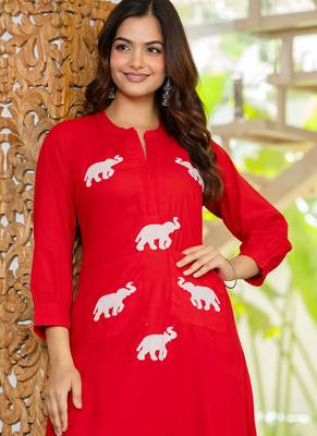 Red embroidered cotton co-ord set 3