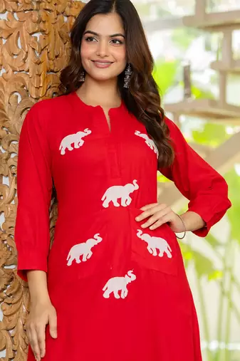 Red embroidered cotton co-ord set