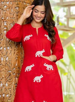 Red embroidered cotton co-ord set 4