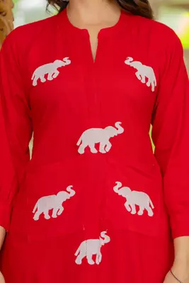 Red embroidered cotton co-ord set 5