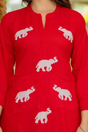 Red embroidered cotton co-ord set