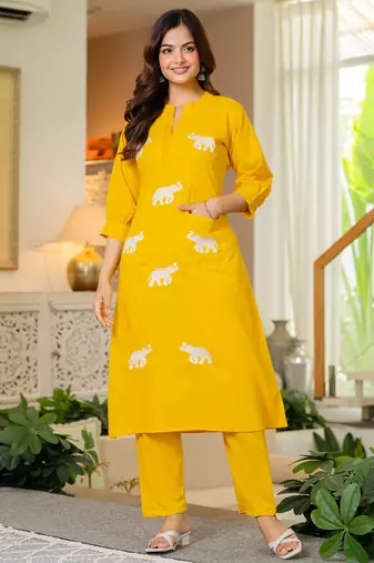 Yellow embroidered cotton co-ord set