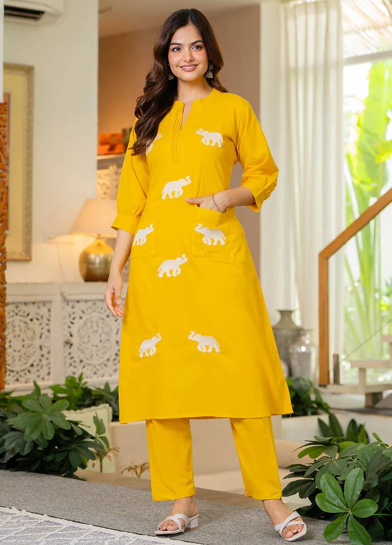 Yellow embroidered cotton co-ord set