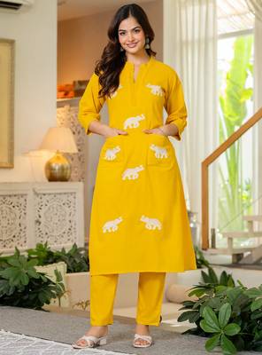 Yellow embroidered cotton co-ord set 2