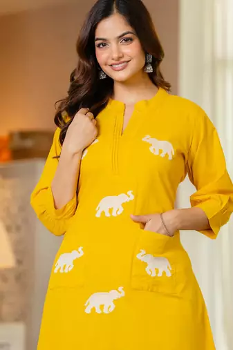 Yellow embroidered cotton co-ord set