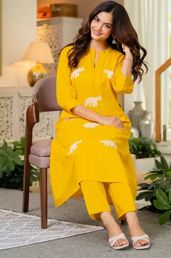 Yellow embroidered cotton co-ord set