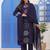 Navy blue embroidered cotton suit set with dupatta