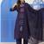 Navy blue embroidered cotton suit set with dupatta