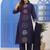 Navy blue embroidered cotton suit set with dupatta