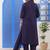 Navy blue embroidered cotton suit set with dupatta