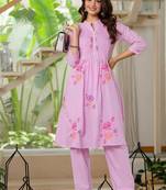 Pink embroidered printx work cotton co-ord set