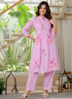 Pink embroidered printx work cotton co-ord set 2