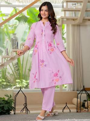 Pink embroidered printx work cotton co-ord set 4
