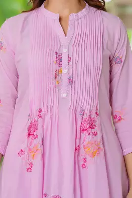Pink embroidered printx work cotton co-ord set 5