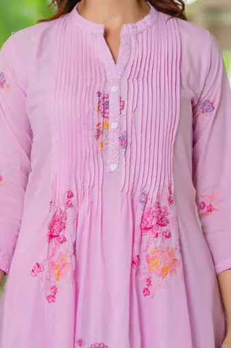 Pink embroidered printx work cotton co-ord set