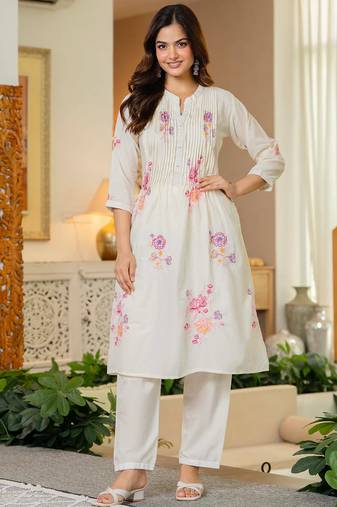 Off white embroidered printx work cotton co-ord set