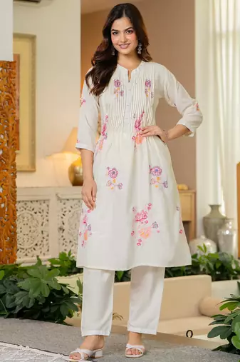 Off white embroidered printx work cotton co-ord set