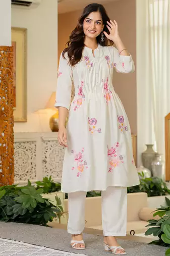 Off white embroidered printx work cotton co-ord set