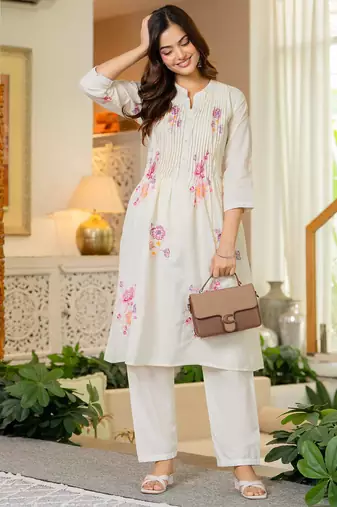 Off white embroidered printx work cotton co-ord set