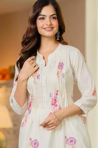 Off white embroidered printx work cotton co-ord set