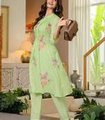 Green embroidered printx work cotton co-ord set