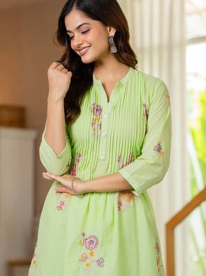Green embroidered printx work cotton co-ord set 5