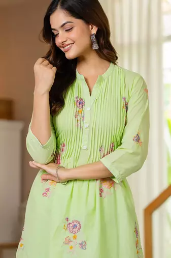 Green embroidered printx work cotton co-ord set