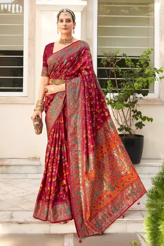 multicolor dola silk zari border and pallu work  saree