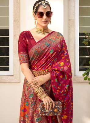 multicolor dola silk blend zari border and pallu work saree 2